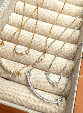 Luxury jewelry 不掉色 镶钻微笑项链 时尚经典百搭钛钢锁骨链女
