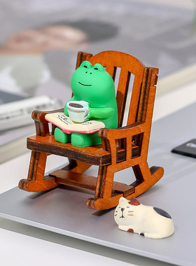青蛙看书台灯桌面装饰摆件治愈系可爱日式杂货办公桌树脂工艺品女