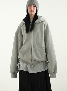 韩国代购23F/W heavy cotton 2way hood zip-up (unisex)拉链帽衫