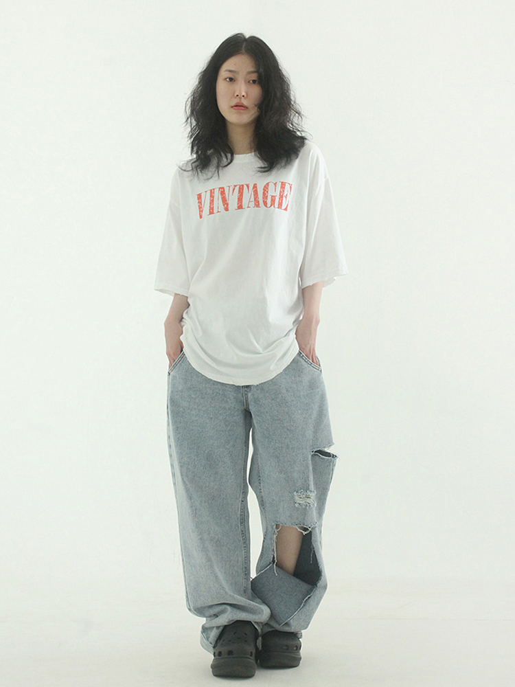 文俊辉同款 oversize snow washed cutting jean (unisex)牛仔裤 - 图2