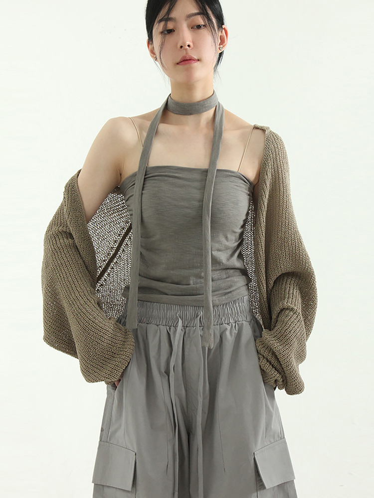 韩国代购23S/S string neck shirring tube top 吊带围巾组合内搭 - 图1