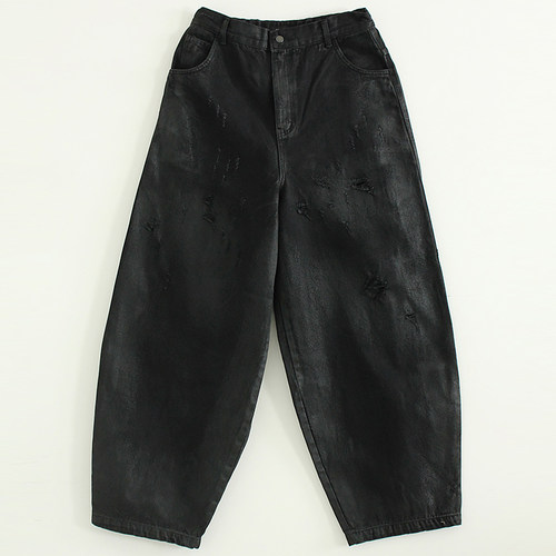 韩代24 oil coated denim balloon banding pants (unisex)牛仔裤 - 图3