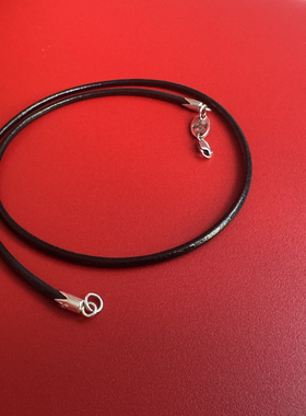 925纯银黑色3mm牛皮绳十字架个性朋克时尚男女款狼牙金银吊坠挂绳