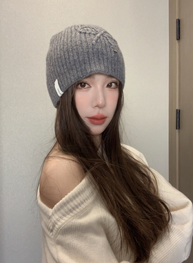 ins羊毛蝴蝶结针织毛线帽女秋冬