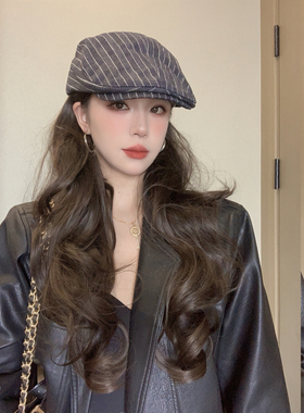 日系小众文艺条纹前进帽子女秋冬