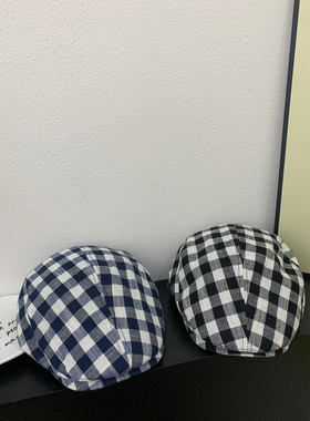 ins百搭格子棉麻前进帽女日系帽