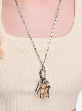 新闻家13DE MARZO 极繁植绒小熊多吊坠毛衣链个性百搭项链饰品