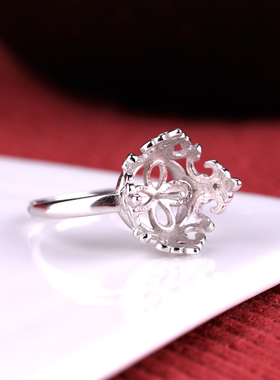 手工粘蜜蜡琥珀开口圆珠戒托925