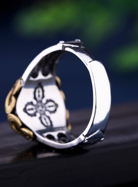 镶嵌戒托925银空托绿松石戒面男