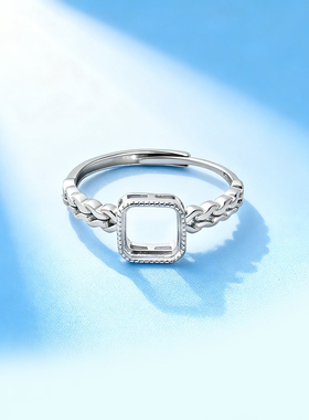 S925纯银戒指空托方形女镶嵌6*6
