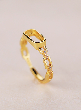 马鞍托S925纯银戒指空托宝石戒面镶嵌绿松石翡翠玉石戒托男女 4*9