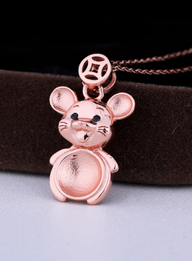 鼠年镶嵌蜜蜡琥珀珍珠吊坠空托