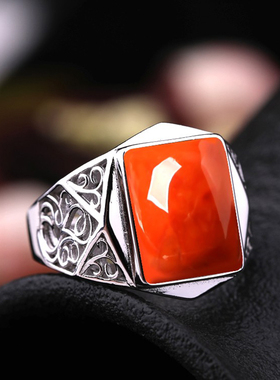 s925戒指空托镶嵌绿松石蜜蜡男