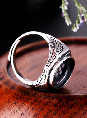 男士镶嵌绿松石戒指空托活口戒托