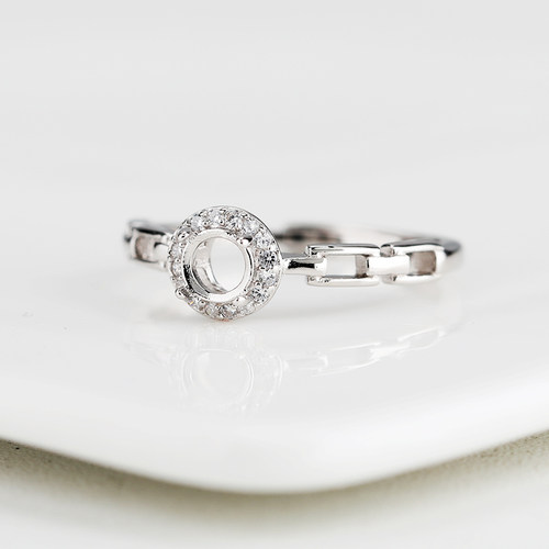 S925纯银戒指空托女diy镶嵌翡翠玉石绿松石宝石圆形小戒面戒托4*4 - 图0