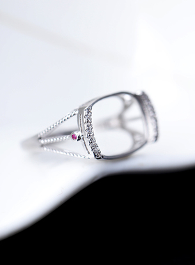 马鞍戒指空托男女S925纯银镂空