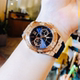 Gass Silicone Rose Gold Diamond Couple Watch