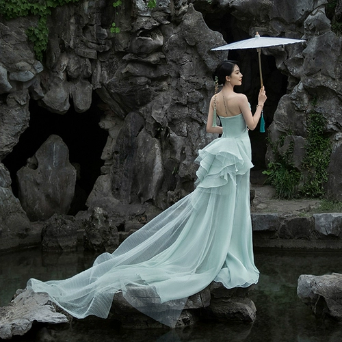 Зеленое свадебное платье для влюбленных, китайский стиль, крой «рыбий хвост»