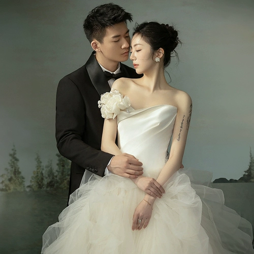 Топ без лямок на лацкан подходит для фотосессий для влюбленных, свадебное платье, в корейском стиле, в цветочек