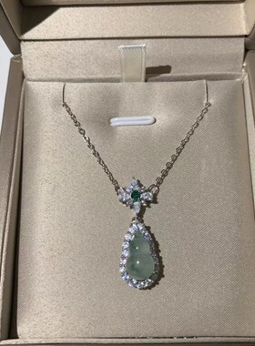 S925银镶翡翠A货项链闪耀皓石包边镶嵌中国风天然玉石颈链