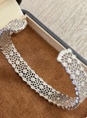 S925纯银 蕾丝镂空开口手镯法式复古轻奢高级感点钻满天星网状