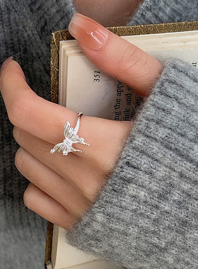 蒂奇实拍ins风不规则感立体蝴蝶戒指女925纯银冷淡风时尚开口指环