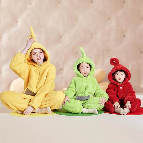 天线宝宝儿童连体睡衣法兰绒秋冬女童女孩加厚大童卡通可爱家居服 - 图1