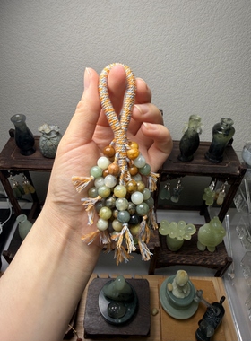 天然岫玉手把小玉石串手把石包包挂钥匙链