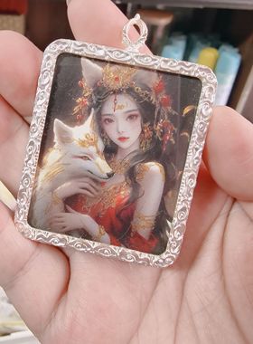 九尾狐 手绘描金红衣唐卡真灵狐毛衣链 定制手工制作民俗文创