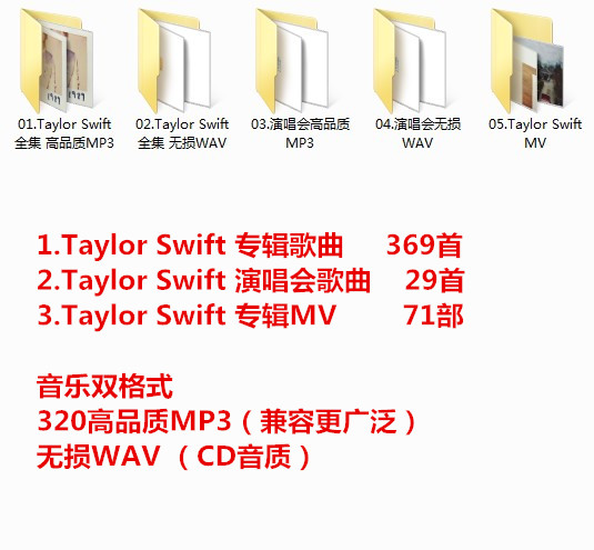 泰勒斯威夫特霉霉Taylor Swift歌曲全集U盘无损音质汽车载优盘 - 图0