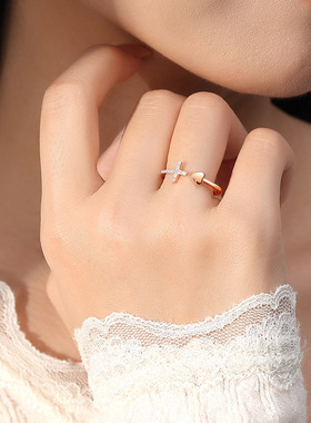 英国 【设计师】Cookie Kiss十字架爱心戒指女18K金高级感开口戒