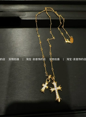 爆款欧美镶钻双十字架项链小众设计个性百搭锁骨链朋克配饰