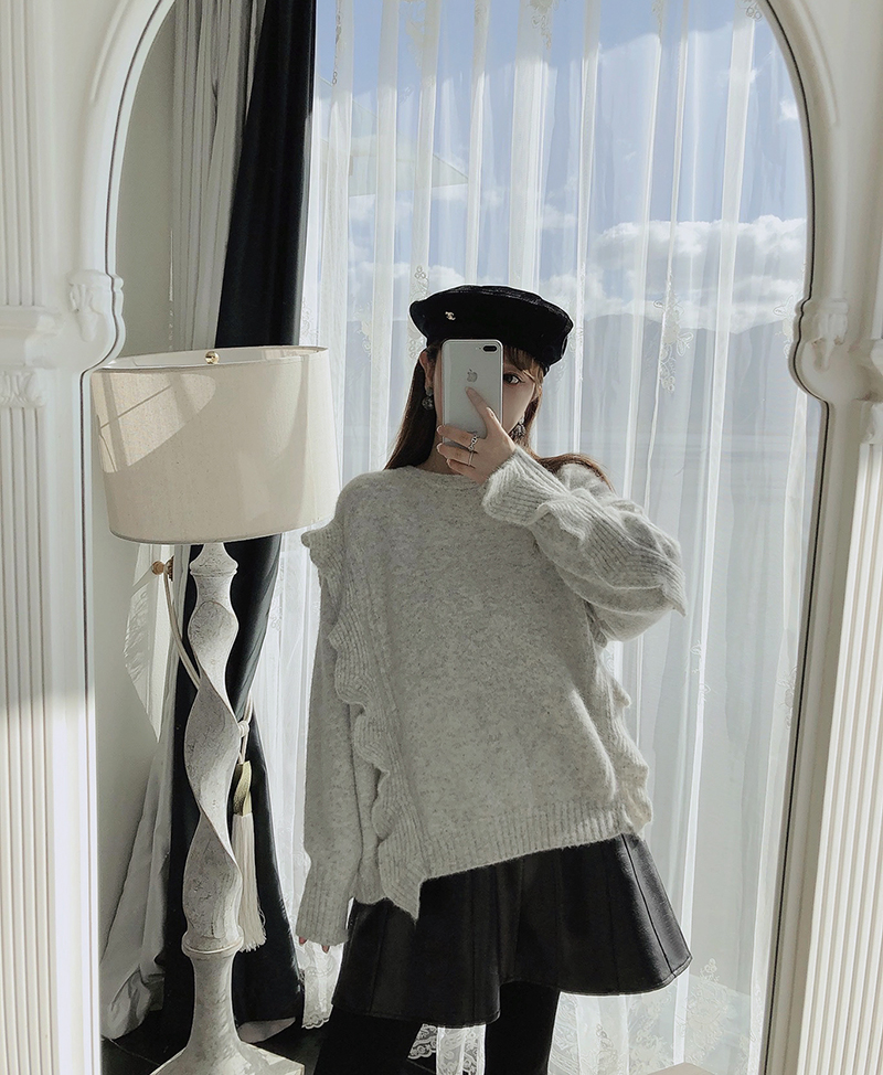 LANGBOOM  仙甜温柔塔  羊驼绒超美套头木耳边针织百搭毛衣 - 图3