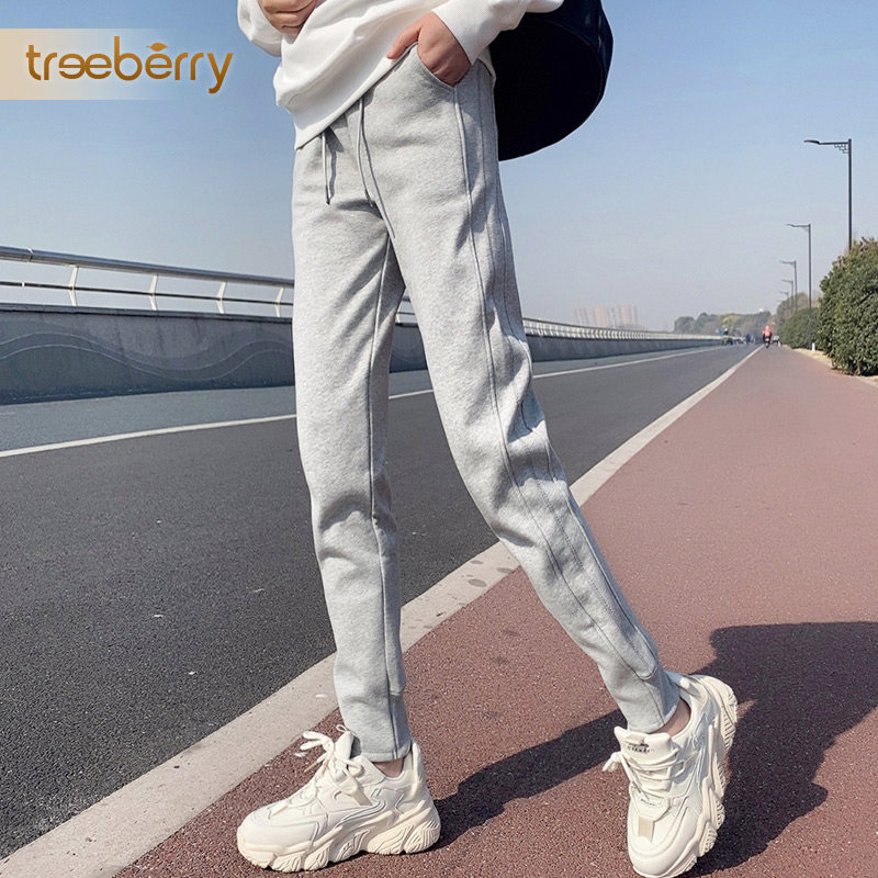大码灰色女长裤子加绒束脚裤卫裤 treeberry休闲裤