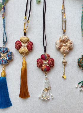 新中式宋锦手工幸运四叶草车钥匙