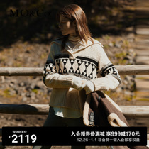 MOCO2023 Winter New Pint Fer Island Pattern Hanging hair wool collar short with cotton wool sweater MBC4SWT030