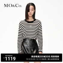 (Beautiful Normian Wool) MOCO2023 Winter New Pine MC Woven Mark Loose Striped Stitch Cardiovert MBC4SWT033