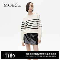 (beautiful Normian wool) MOCO2023 winter new gold buckle shoulder loop short streaks sweater MBC4SWT006