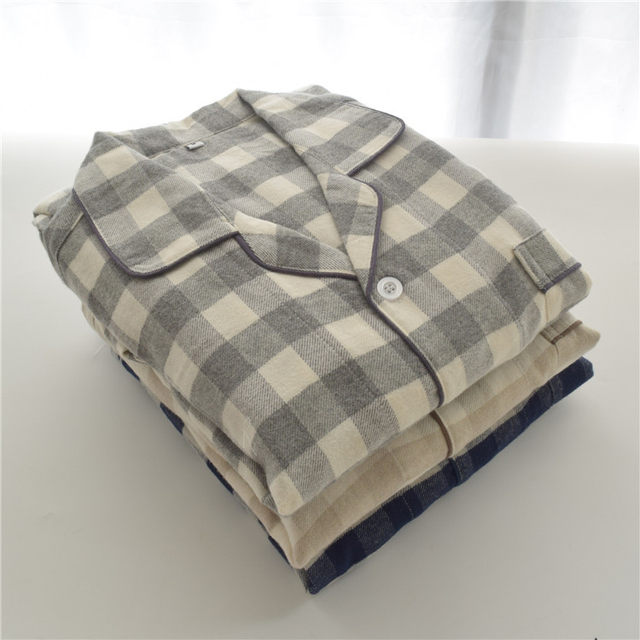 ຝ້າຍບໍລິສຸດແປງ plaid ຄູ່ຜົວເມຍເຄື່ອງນຸ່ງເຮືອນແບບຍີ່ປຸ່ນ