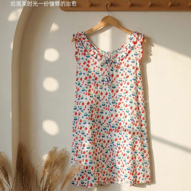 Cranberry pure cotton gauze pajamas casual ມີ suspenders