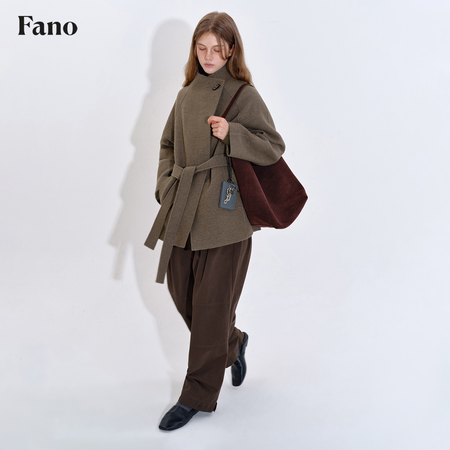 范洛Fano 49羊毛慵懒松弛感系带立领设计牛角扣毛呢短外套女2025,淘宝优惠券,粉丝福利购,淘宝优惠卷