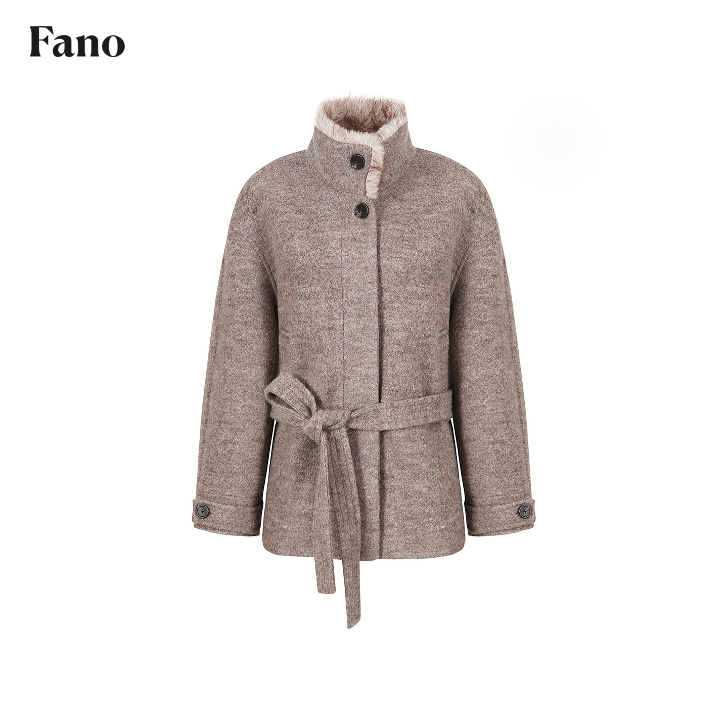 范洛Fano 松弛质感70绵羊毛蓬松杂驼拼毛领单面呢外套女大衣冬季,淘宝优惠券,粉丝福利购,淘宝优惠卷