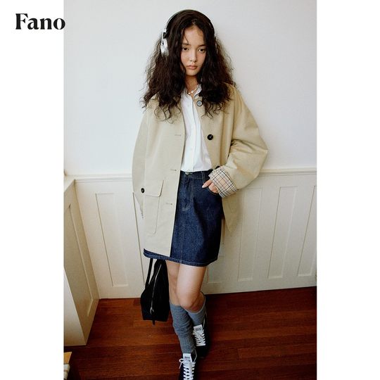 范洛Fano 巴恩风短款风衣女复古设计感2025秋季翻领撞色廓形外套