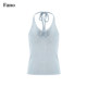 Fano French soft style knitted vest for women 2026 summer new style halter neck strap three-dimensional crochet top