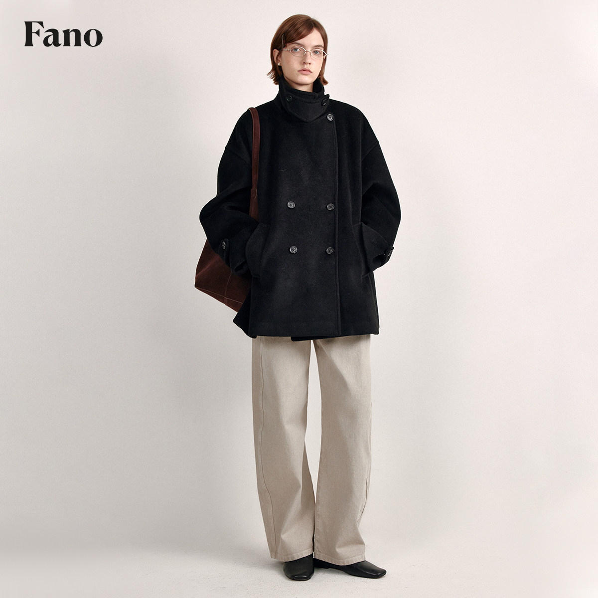 范洛Fano 英伦智性风极简廓形斗篷式毛呢外套女冬季高级感大衣女,淘宝优惠券,粉丝福利购,淘宝优惠卷