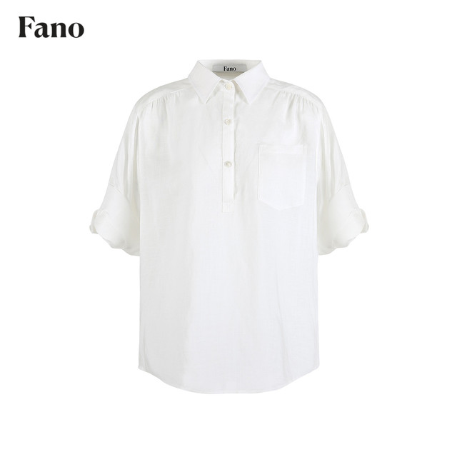 Fan Luo Fano ເສື້ອຍືດ lazy lapel ຄໍເຕົ້າໄຂ່ທີ່ແມ່ຍິງ 2026 ລະດູຮ້ອນອອກໃຫມ່ ເສອແຂນສາມສ່ວນສີ່ສັ້ນ