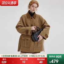 Van Lo 2023 Winter New Wool Coarse Flowers The Great Coat Woman Suede Collar Retro Merrade Cotton Serve Short jacket