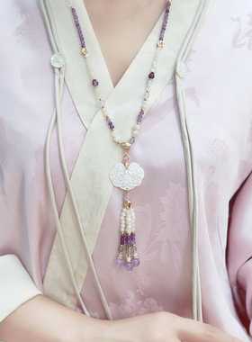 吉祥如意天然蝶贝水晶流苏项链