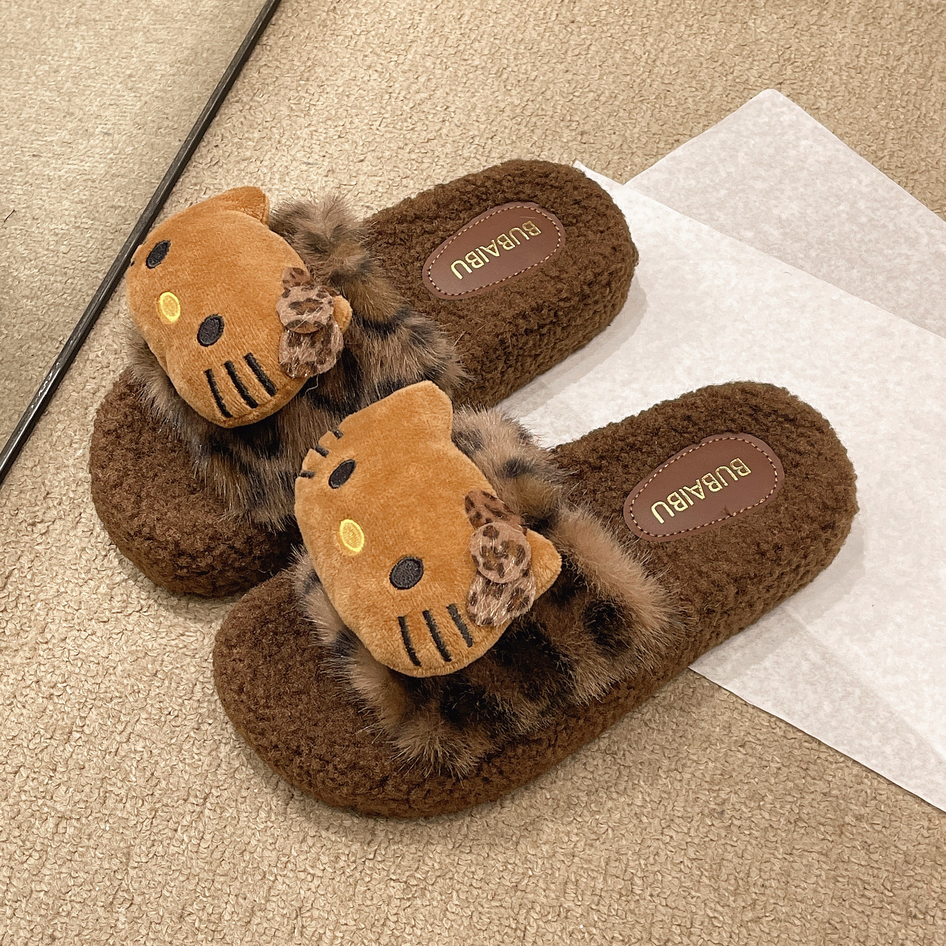 2025秋冬新款8826-8猫头居家棉鞋外穿保暖休闲时尚百搭毛毛拖鞋女,淘宝优惠券,粉丝福利购,淘宝优惠卷