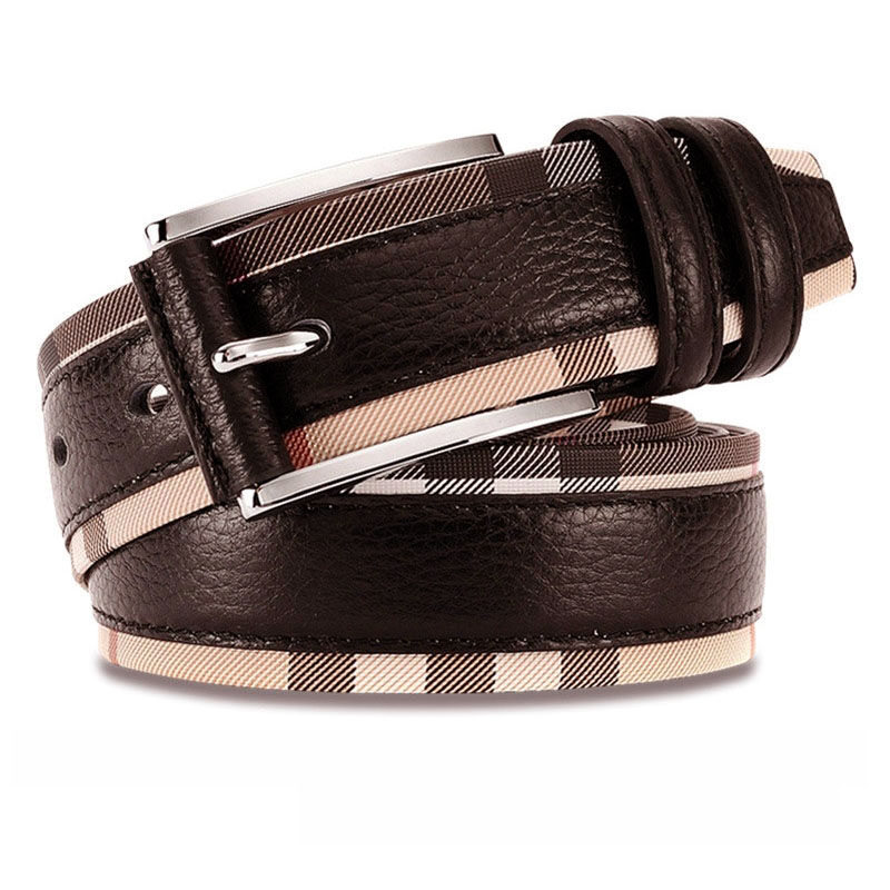 奢华时尚拼接白色格子皮带男女百搭真皮腰带优质牛皮情侣针扣裤带,淘宝优惠券,粉丝福利购,淘宝优惠卷